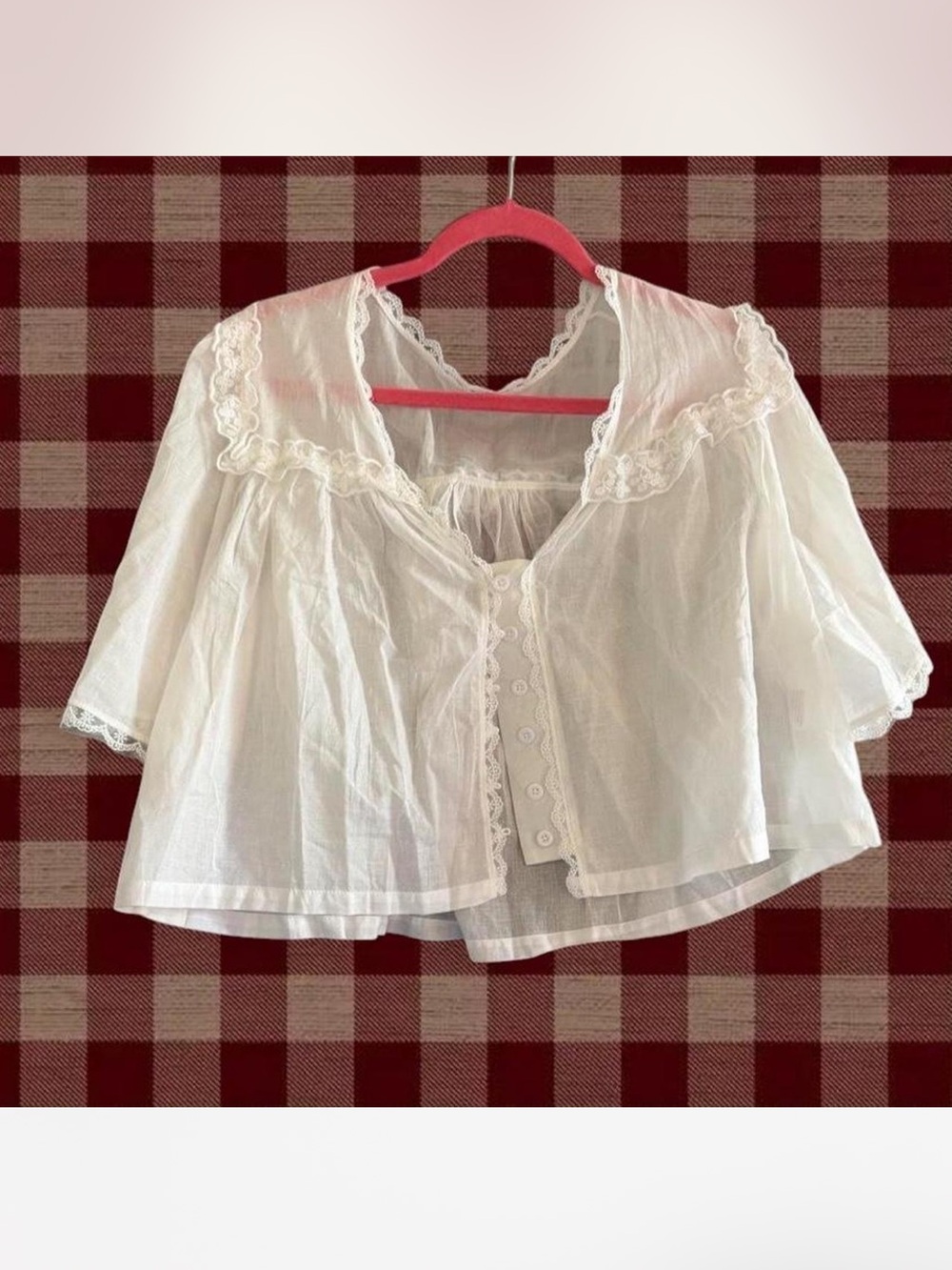 Amazon White Lace-Trim Cropped Blouse - Women's Top
